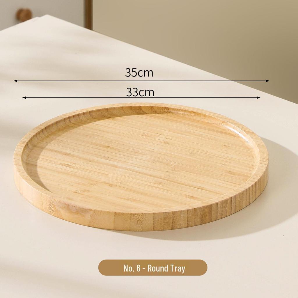 Japansk Stil Bamboo Träbricka: Rektangulär & Rund Middags- och Snackstallrik för Te, Frukt, Nordisk Display