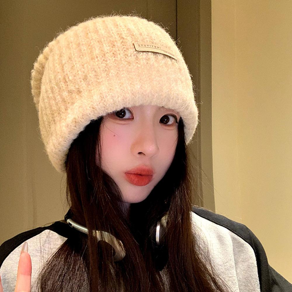 Japanese Style Beanie Hats Patch Design Ski Cap Fashion Ear Protection Pullover Hat  for Women Men