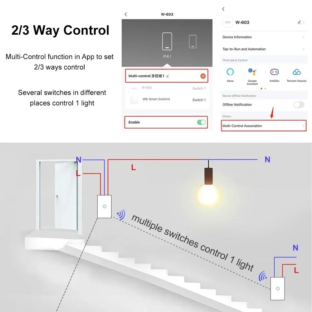 WiFi Tuya RF for Lights Australia US BR IL Alexa 220V 1 2 3 4 Gang Smart Remote Control Touch Light Switch Neutral + Live Wire
