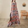 Real shot summer new bohemian long dress fattened plus sleeveless crew neck printed dress women