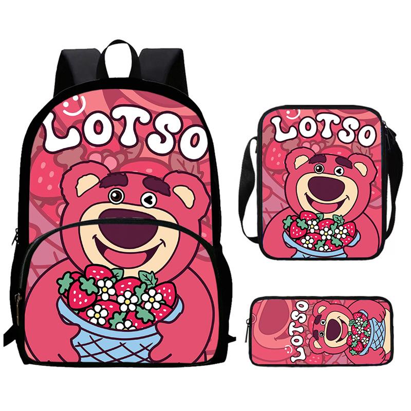 Strawberry Bear School Bag High Definition Printing Multi-Function Oxford Lightweight Backpack