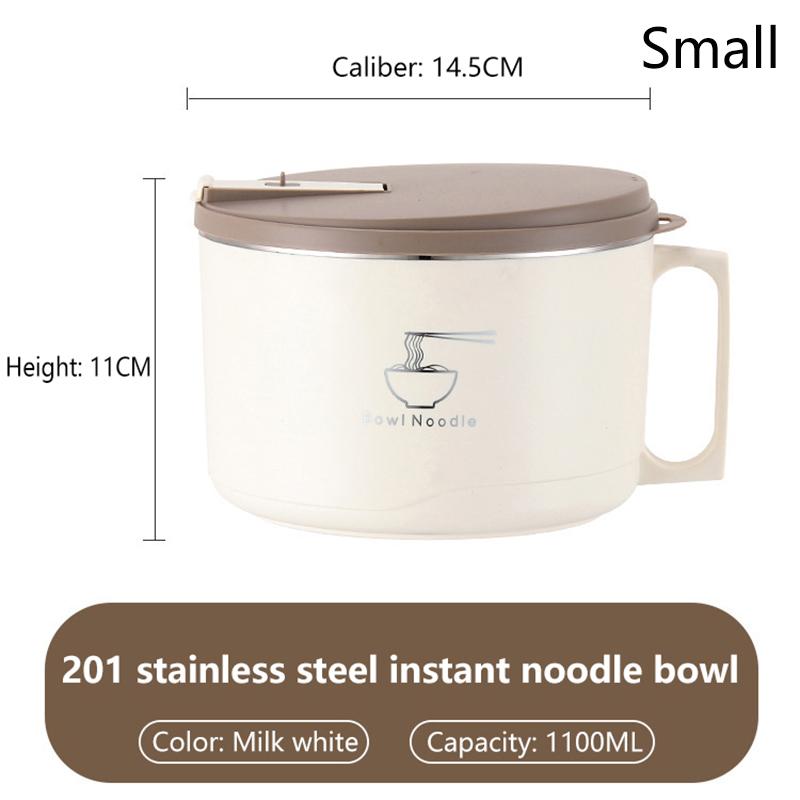 

Stainless Steel Large Capacity Noodle Bowl With Lid Durable High Quality Kitchen Dining Bowl For Instant Noodles Soup Rice S белый