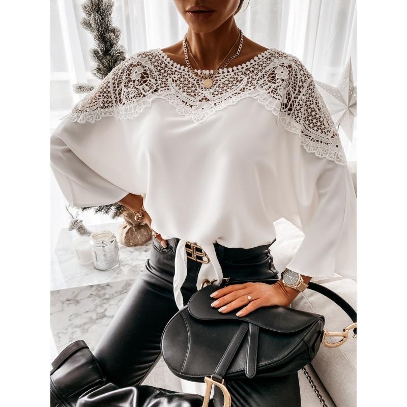 BITCED Damen Mode Lässige O-Ausschnitt Langarm Blusen & Hemden