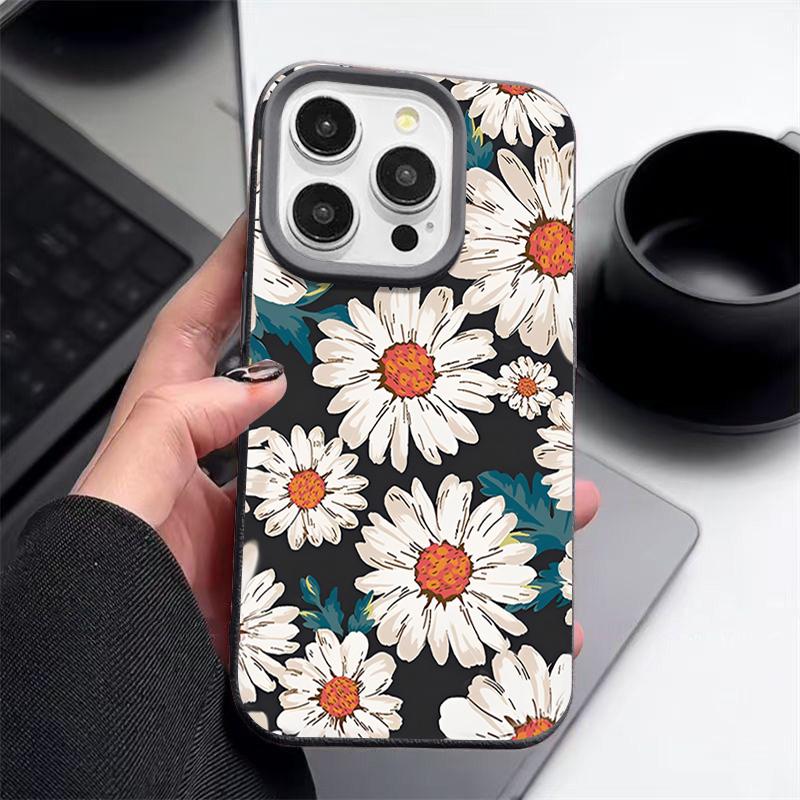 Białe etui w kwiaty na iPhone 16 Pro Max 15 14 13 12 11 Wstrząsoodporne Smukłe Miękkie Silikonowe Etui Pokrowiec