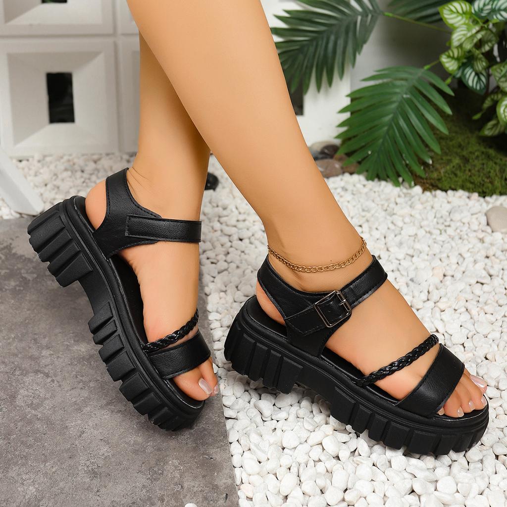Women Sandals Plus Size Casual Shoes Women 2025 New Round Toe Platform Shoes Thick Sole Solid Color Sandals Sandalias De Mujer