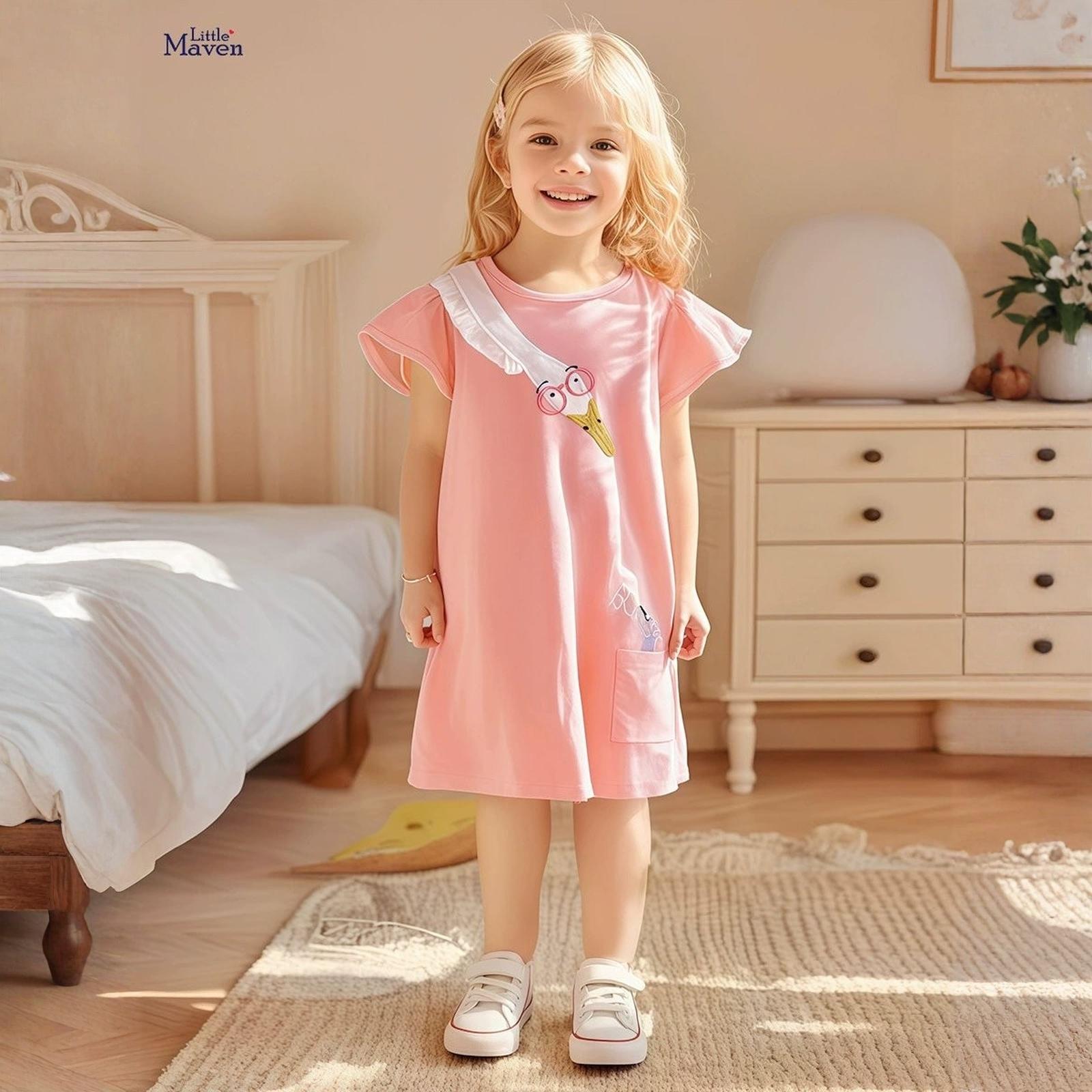 

Милое мультяшное платье принцессы с коротким рукавом для девочек 90 розовый