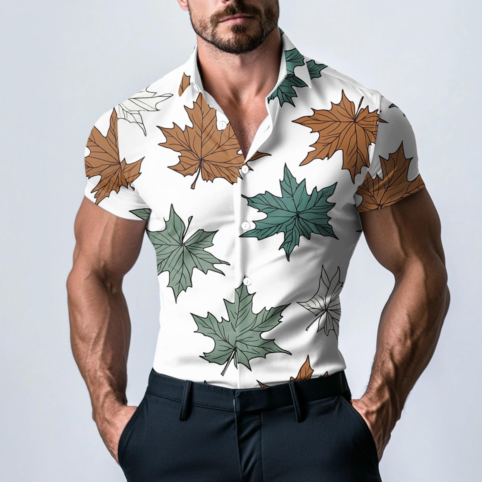 

Чоловіча модна атласна сорочка з короткими рукавами з принтом M зелений