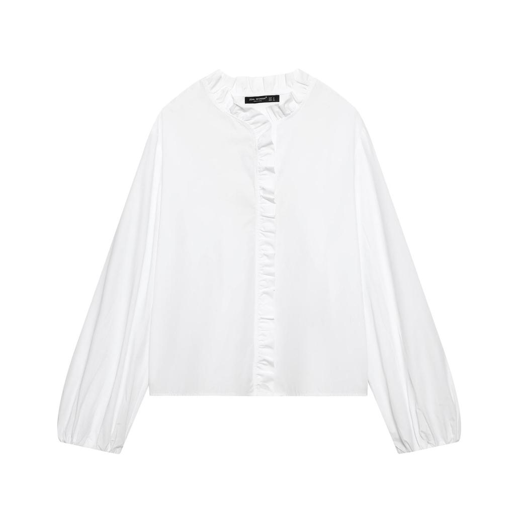 Autumn 2025 European Style Women's Long Sleeve Stand Collar Layered Poplin Shirt