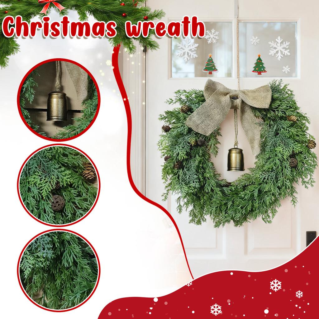 Christmas Wreath-Inch Wreath With Bells,Bow,Pinecones,Artificial Christmas Wreaths For Front Door,for Indoor Outdoor Wall Window Porch Christmas Decor