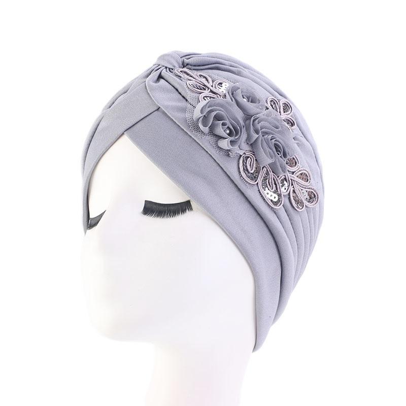 Ladies' shiny floral headscarf headband folded Indian hats solid color worship ethnic hat