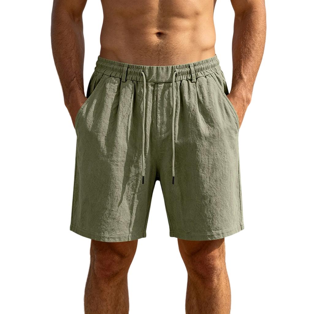 Men's Casual Loose Fit Linen Shorts with Elastic Waistband Drawstring and Pockets for Daily Commute Sport Beachwear
