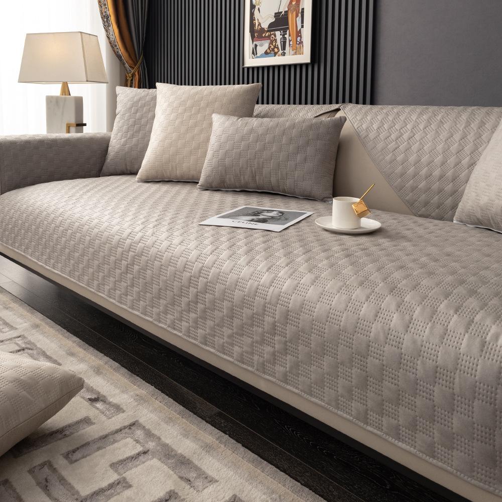 Non-Slip Sofa Cushion - Faux Suede Checkered Pattern, Waterproof And Easy To Clean (1 Piece)
