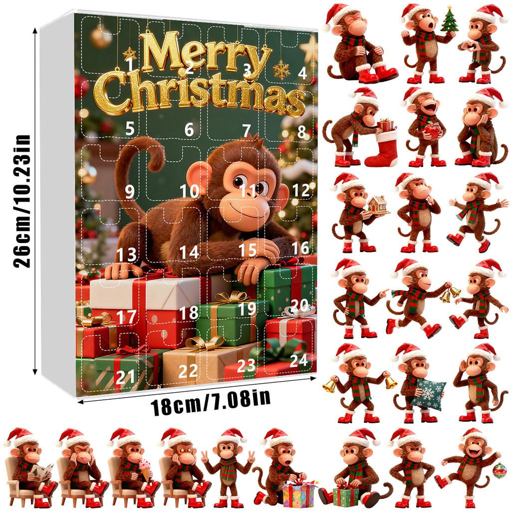 Christmas Countdown Blind Box With Monkey Christmas Tree Ornaments For Holiday Decor