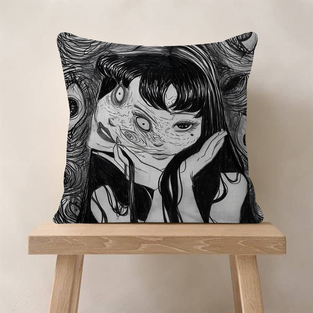 Junji Ito Tomie Retro Kawakami Pillow Covers Cartoon Sofa Decorative Home Doublesided Printing Short Plush Cute Cushion Cover