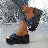 Women's Slope-heeled Slippers, Women's Denim Thick-soled Slope-heeled Slippers