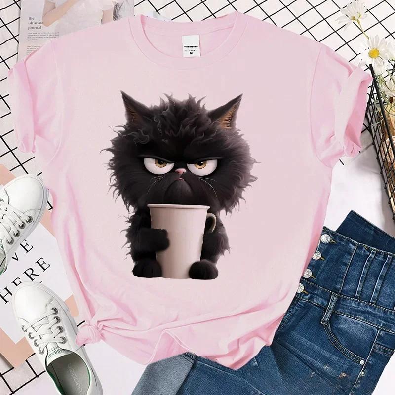 

Футболка Harajuku с забавным котом, женская кавайная футболка, повседневная футболка с коротким рукавом и круглым вырезом для девушек, летняя футболка с изображением животных L