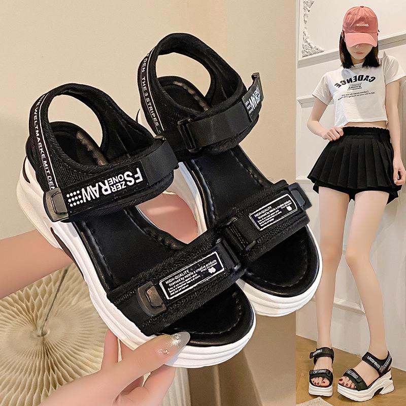 2025 Summer Women's Lightweight Velcro Wedge Sandals – Comfortable Thick-Soled, Flat Bottom Casual Beach Footwear for Students