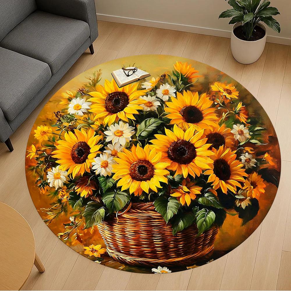 1PC Sunflowers Basket Office Round Area Rug, Under Office Chairs Bedroom Living Room Home Decor, Carpet for Office -1110101