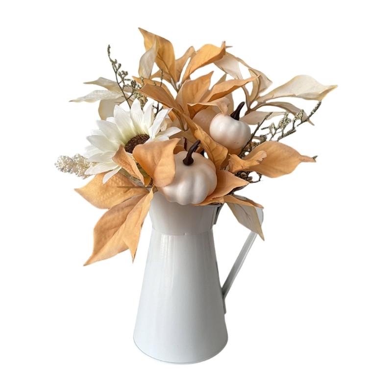 

Artificial Flower Bouquets Artificial Leaf Simulation Pumpkin Branch in Metal Vase for Thanksgiving Halloween Decoration 1
