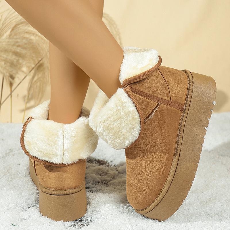 Fashion Luxury Faux Suede Platform Snow Boots for Women Winter Plush Warm Cotton Padded Shoes Woman Thick Sole Non Slip Fur Ankle Boots