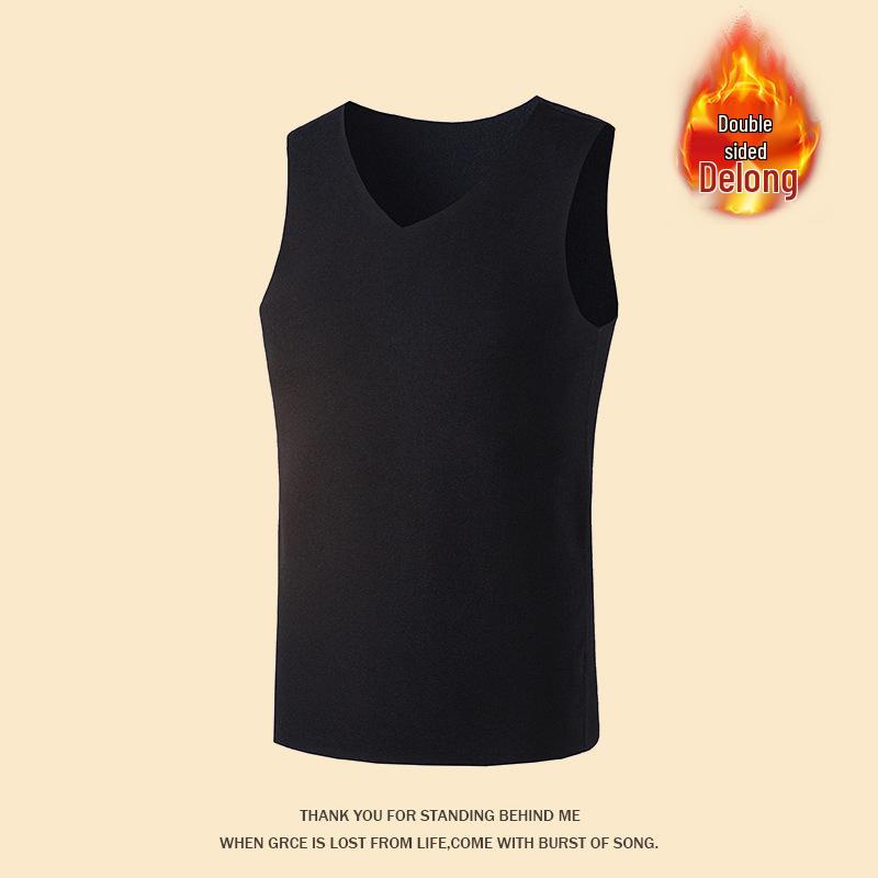 Мужская бесшовная термофлисовая спортивная майка-жилет с V-образным вырезом без рукавов 2025 XL чёрный