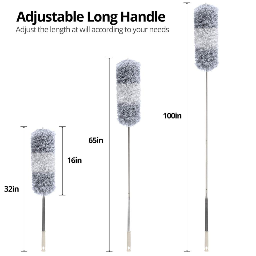 DELUX Microfiber Feather Duster Extendable Cobweb Duster with 100 Inches Extra Long Bendable Head Hat for Cleaning Ceiling High Furniture Cars Pole, &