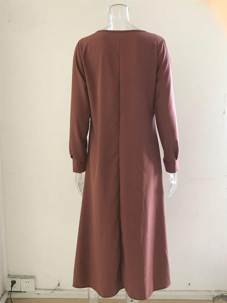 2025 European & American V-Neck Solid Color Long Sleeve Casual Dress for Autumn/Winter
