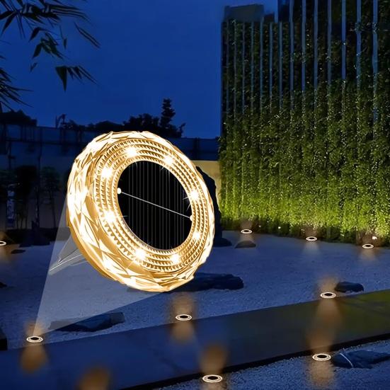 4 Pièces Lumières Solaires de Sol Éclairage Paysager pour Texture Diamant Encastrables Jardin Cour Chemin