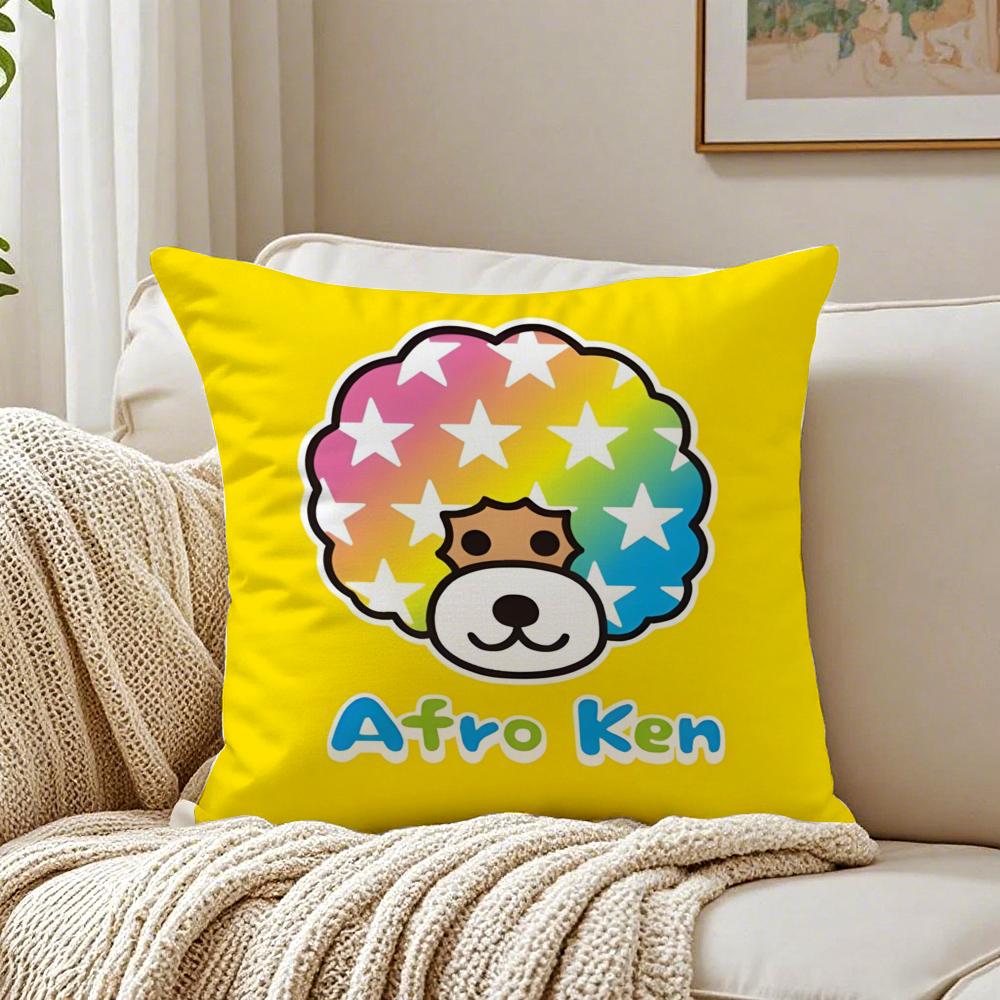 Cute Funny Japan AAfro KKen Cushion Cover Linen Pillowcase Soft for Sofa Bed Home Room Decor