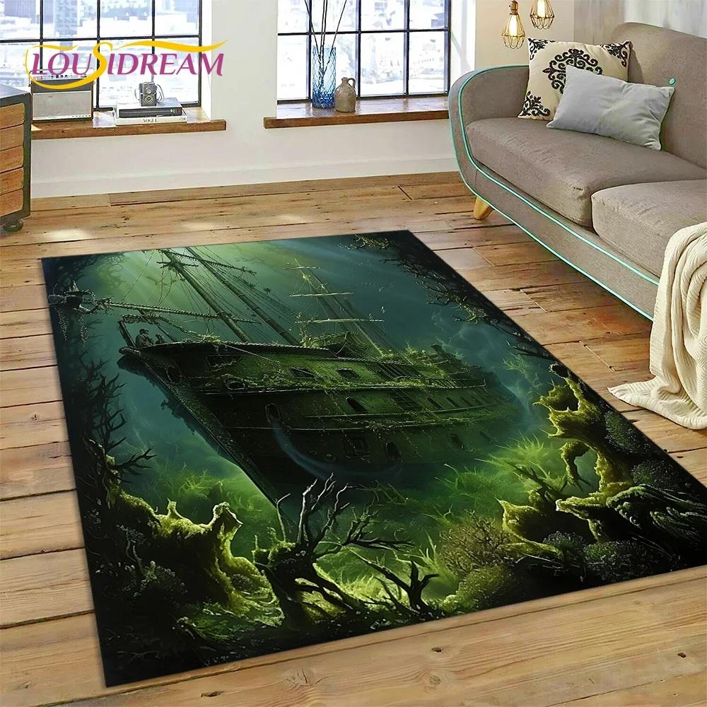 Ancient Pirate Ship Boat,Barque,Sailboa Carpet Rug for Bedroom Living Room Home Sofa Decoration,Child Game Large Decor Floor Mat