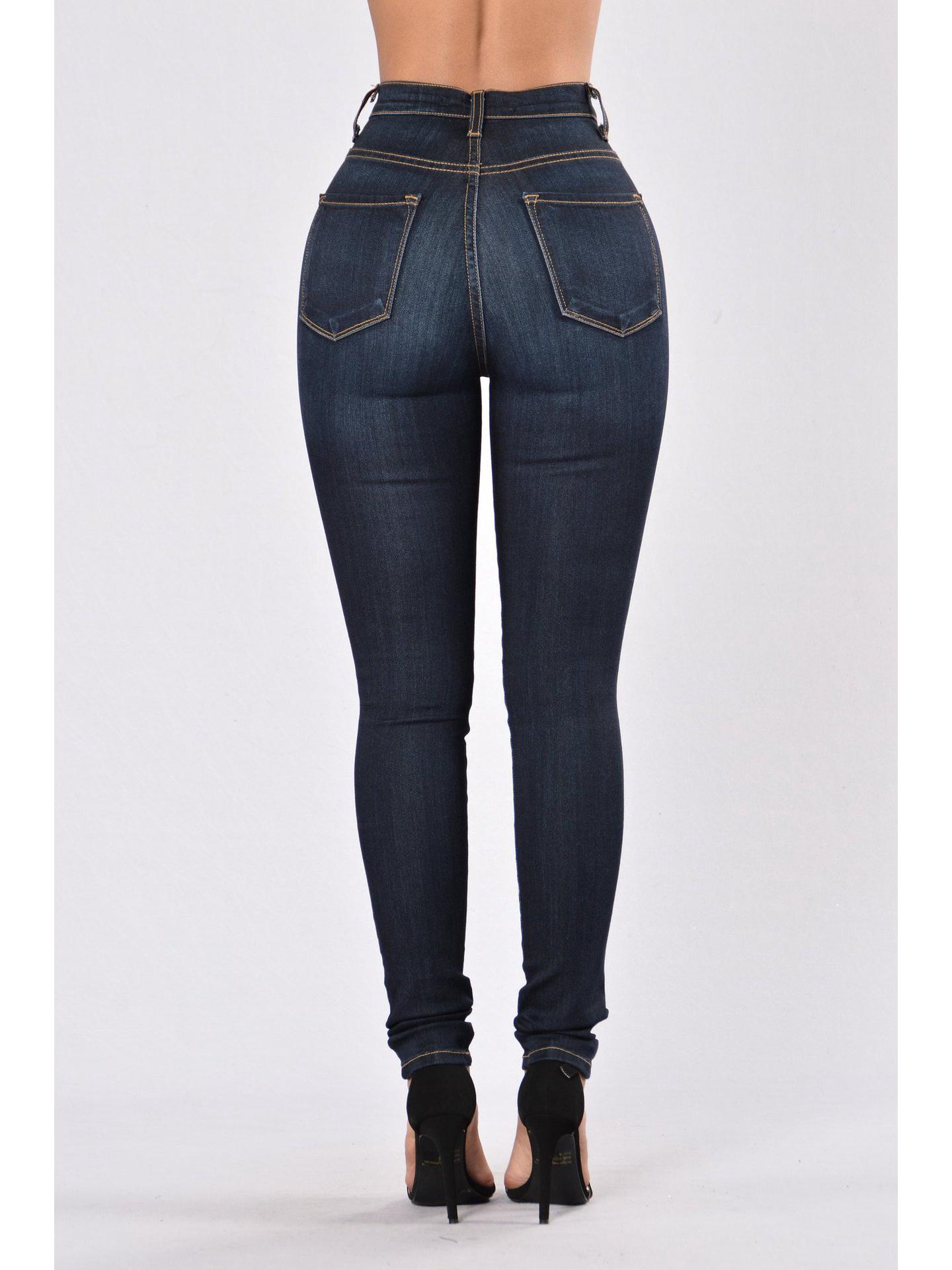 

High-Elastic High-Waist Slim-Leg Pencil Pants: European & American Classic Style with Five Pockets Small темно-синього кольору