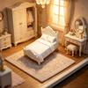 Retro Miniature Bed, Vintage Style Mini Double Bed, Miniature Furniture Tiny Bed for 1/12 Scale Doll Mansion Miniature Room Decoration