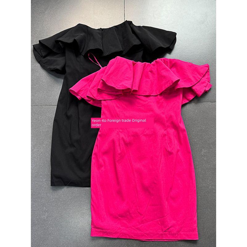 Export Out of Los Angeles Single Large Ruffles Silm Tube Top Pure Desire Style off-Shoulder Dress High-End Small Dress for Women