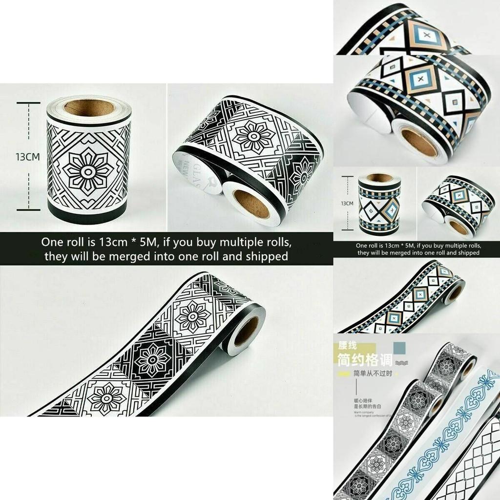 Durable Pvc Self-adhesive Wall Border Sticker Waterproof Vinyl Wallpaper Blackwhite 5/10m