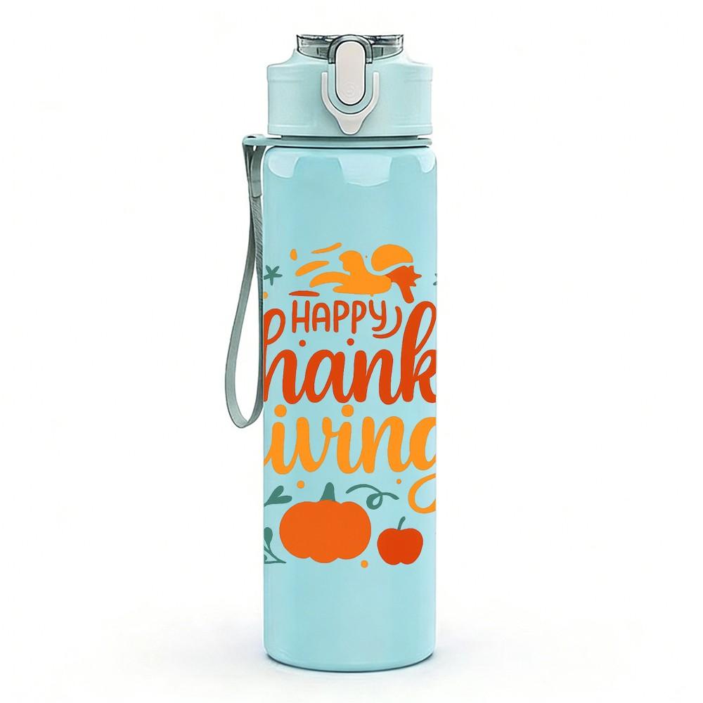 1PC Happy Thanksgiving Circle Art 750ml Color Plastic Sports Water Bottle Leakproof Flip Straw Lid Suitable for Sports Office Home Use