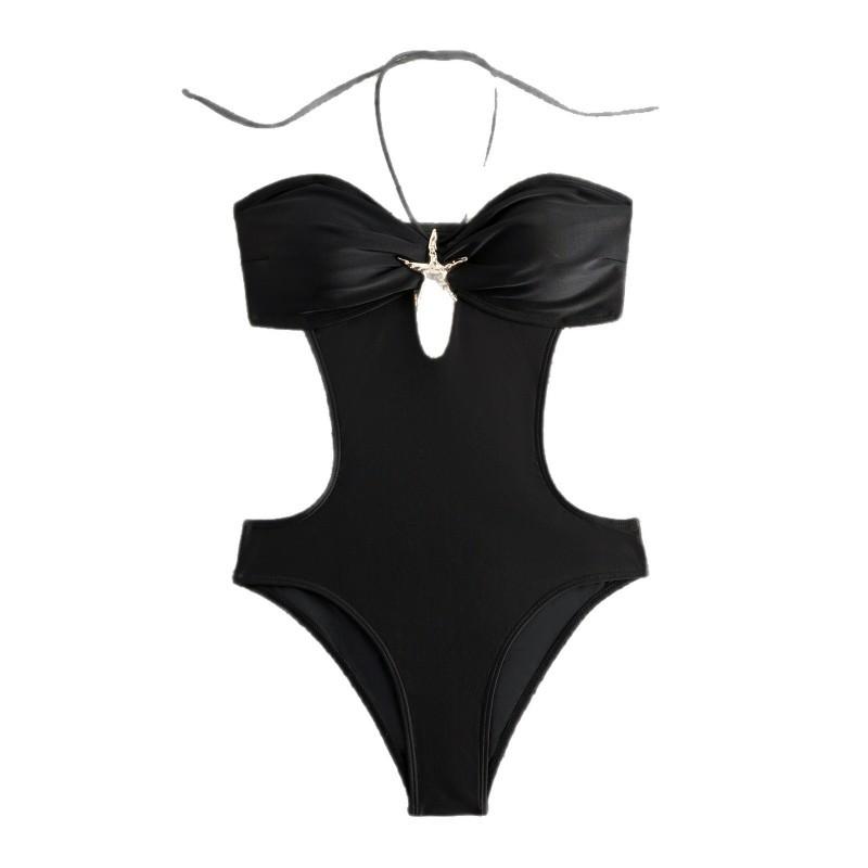 Metal Jewelry Hollowed Out Sexy Lace One-piece BIKINI