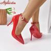 Fashion Aphixta Crystals Pearl Belt Round Buckle 3.94 Inch Stiletto Heels Pumps Women Pimp Pointed Toe Shoes Super Big Size 51 52 53