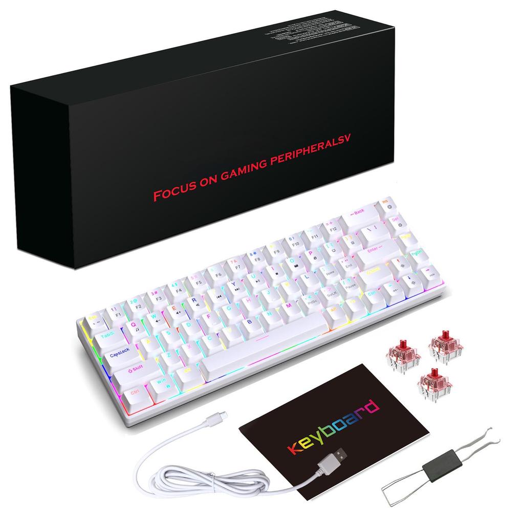 68 Keys Wired Mechanical Keyboard RGB Backlit Hot-Swappable Compact Design for   Gaming