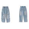 Jeans Cargo Autunnali per Bambina Multi Tasche Bambini Pantaloni in Denim Dritti di Lusso Bambini Adolescenti Moda Pantaloni Casual