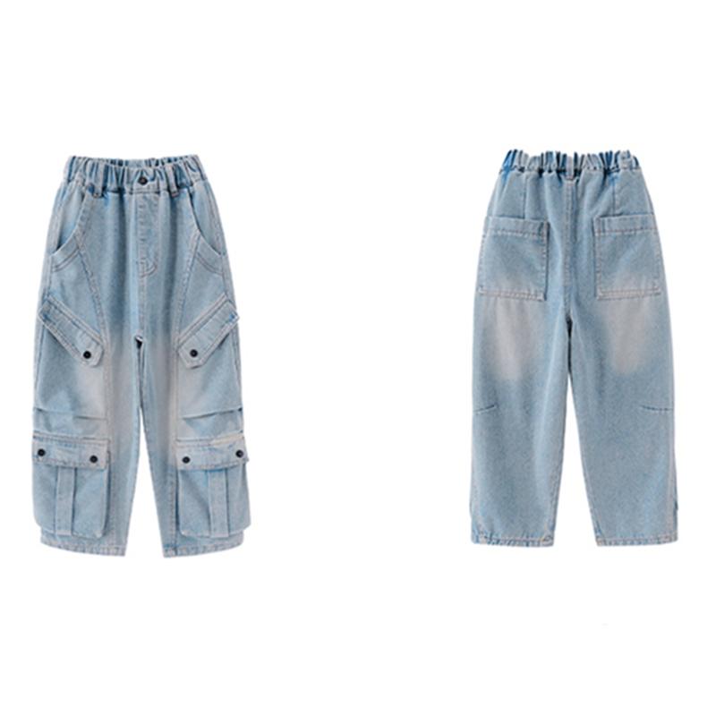 Jeans Cargo Autunnali per Bambina Multi Tasche Bambini Pantaloni in Denim Dritti di Lusso Bambini Adolescenti Moda Pantaloni Casual