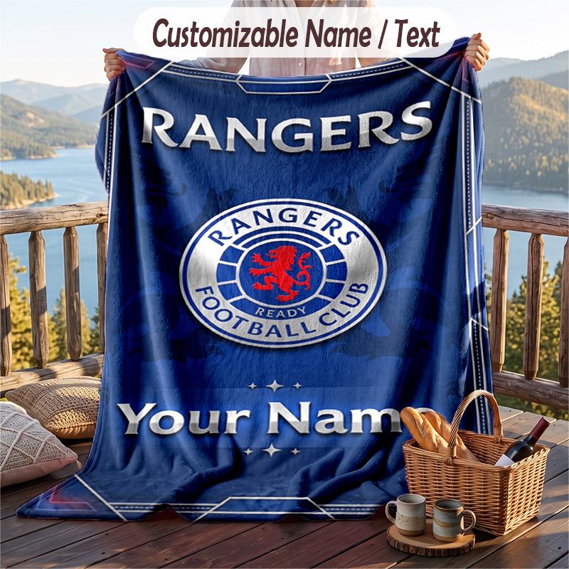 Flannel Blanket Rangers FC Print Custom Name Text Soft Throw for Sofa Bed
