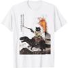 Retro Calligraphy Cat Dinosaur Volcanic Eruption Art Print T-Shirt
