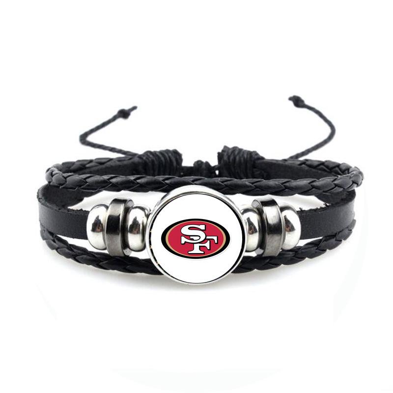 NFL 32 Teams Schwarzes Vintage-Leder-Football-Armband mit Zeit-Edelstein