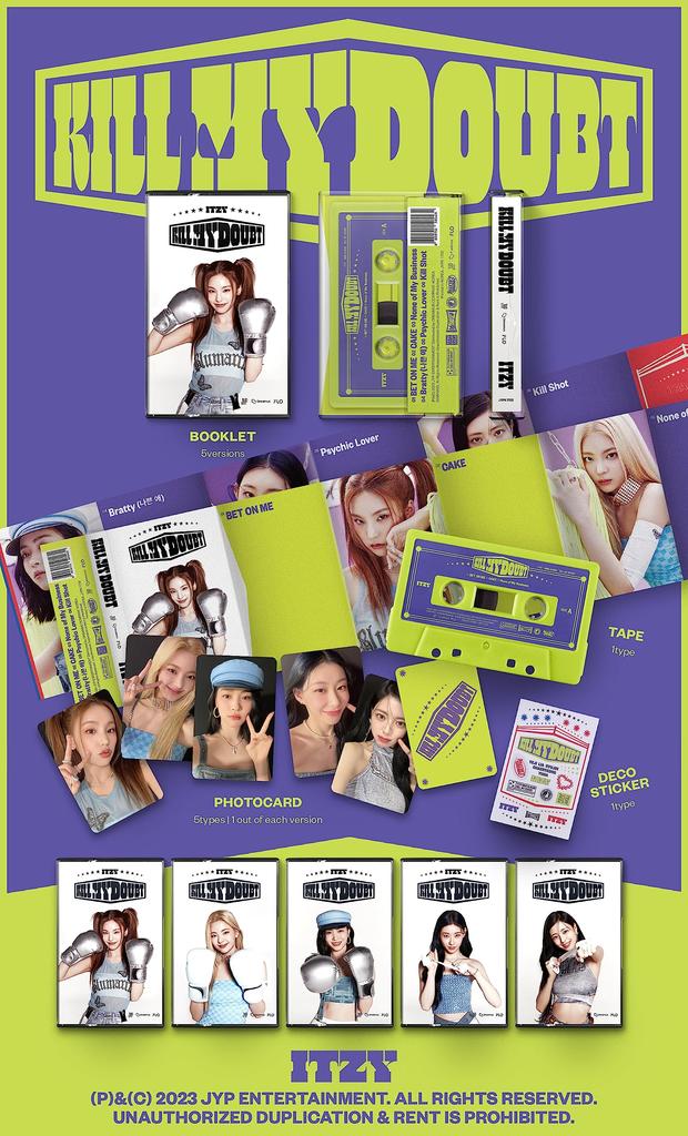 ITZY KILL MY DOUBT 7. Mini Album Kassett LIA Versjon Kassettdekorasjon Forseglet Etui+1 stk Kassett+Hefte+1 stk Fotokort+1 stk Klistremerke+Sporing