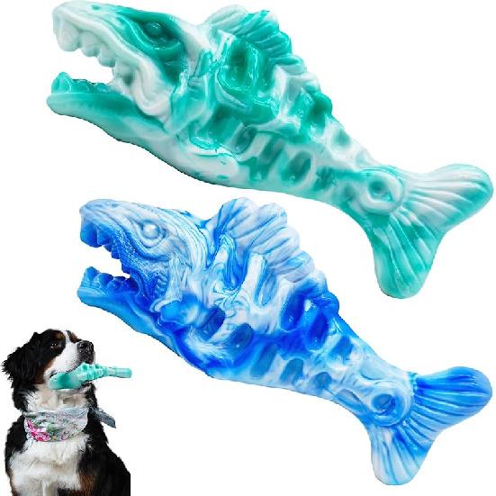 Tough Dog Toys for Aggressive Chewers 2 Pack, Indestructible Dog Toys to Keep Them Busy, Beef Flavor, Nylon Dog Chew Toys for Large Dogs Green&Blue