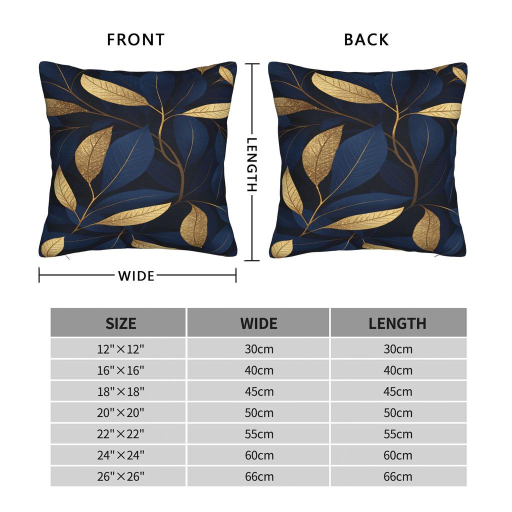 Luxurious Golden Blue Leaves Pillow Cover Cute Funny Pillow Case For Sofa Couch Bed Living Room Comfy Cushion Cover Gift Idea