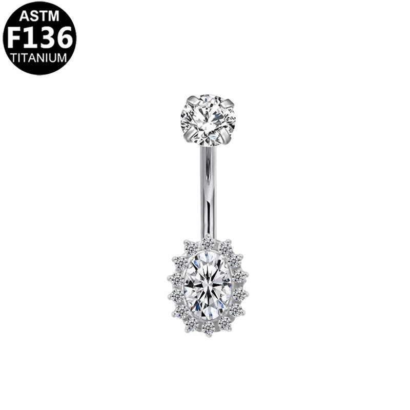 Heart-Shaped F136 Titanium Alloy Navel Ring with G23 Zirconia Inlay