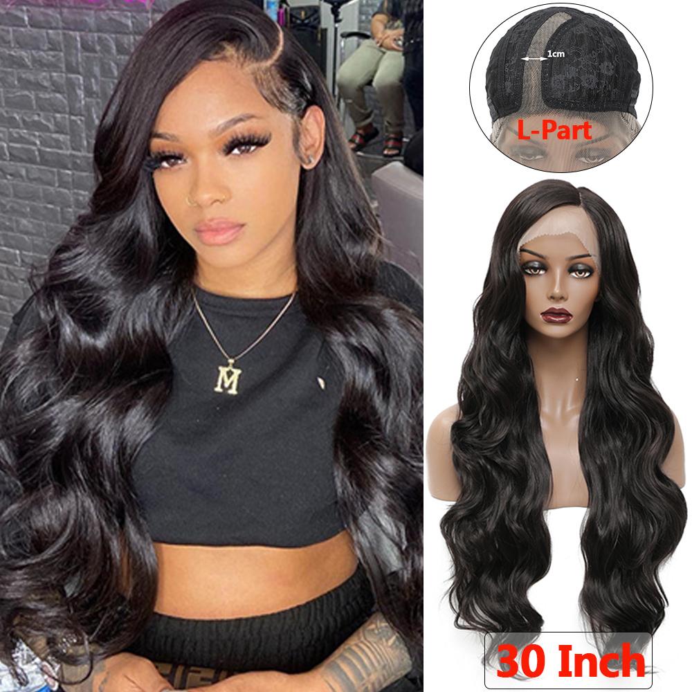 SOKU Burgundy Synthetic Lace Front Wig For Women 30 Inch Long Body Wave Side Part Transparent Lace Wigs Heat Resistant Fiber