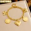 DIEYURO 316L Stainless Steel Golden Bowknot Circular Portrait Heart Bracelet For Women Classic Wrist Chain Jewelry Party Gift