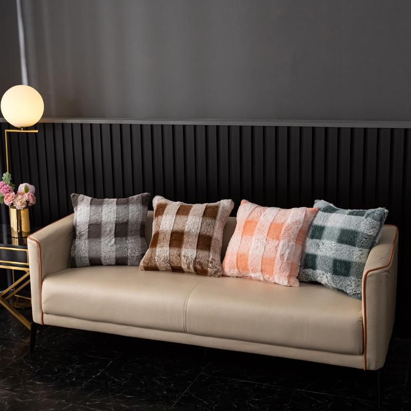 45x45cm Autumn and Winter Plain Pillowcase Cojines Rabbit Plush Double-Sided Velvet Headboard Pillow Cushion Cover Decor Home